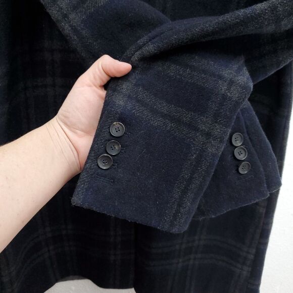 7 For All Mankind Wool Navy Longline Plaid Academia Peacoat - Picture 13 of 15